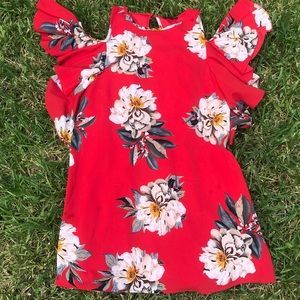 Red floral cold shoulder dress